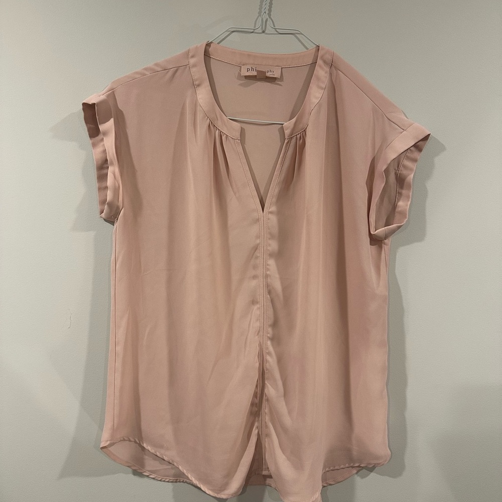 Aritzia Pink and Orange Flutter Sleeve Blouse